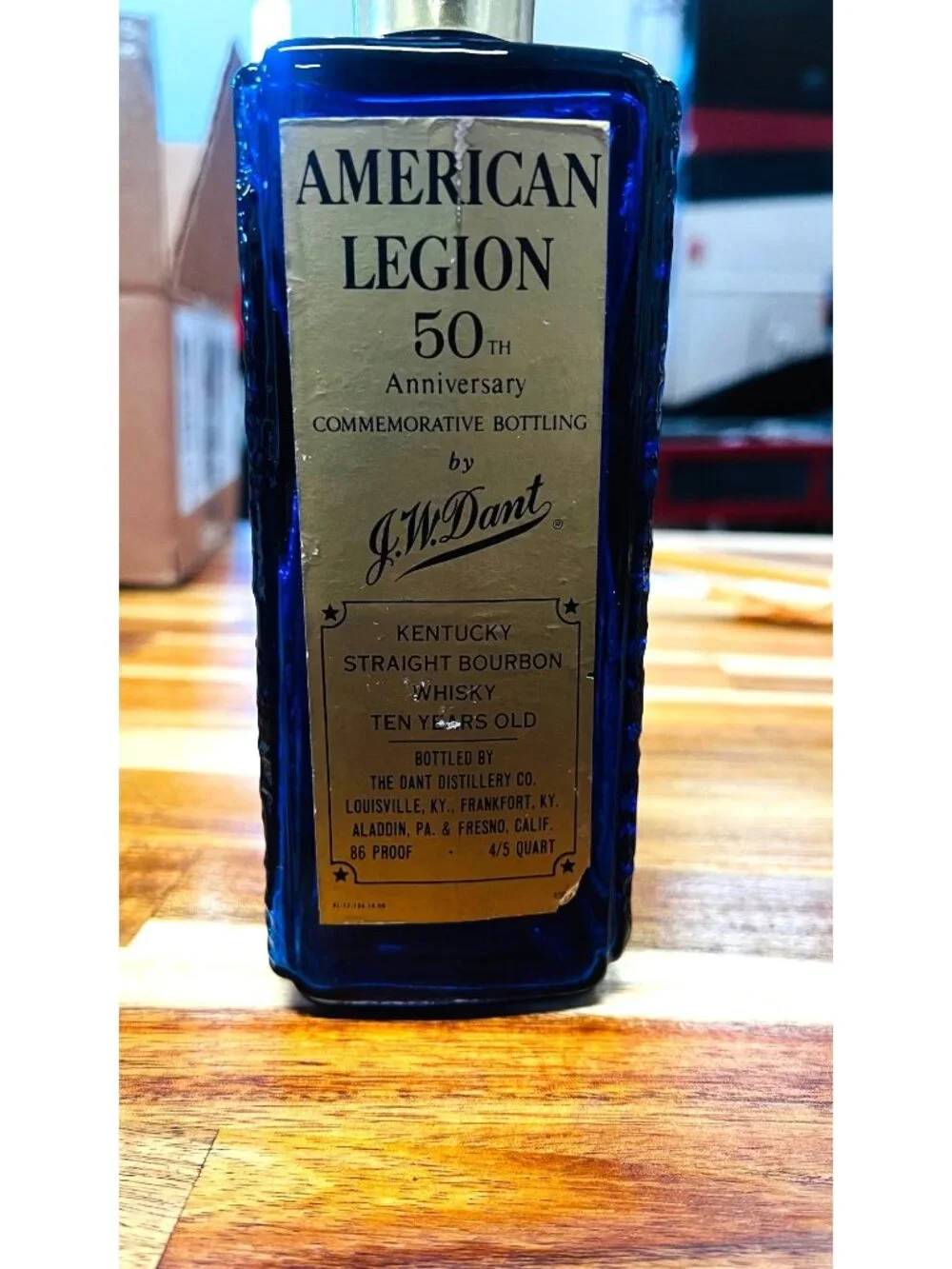 Vintage American Legion whiskey decanter (EMPTY) , 50th anniversary edition, cob